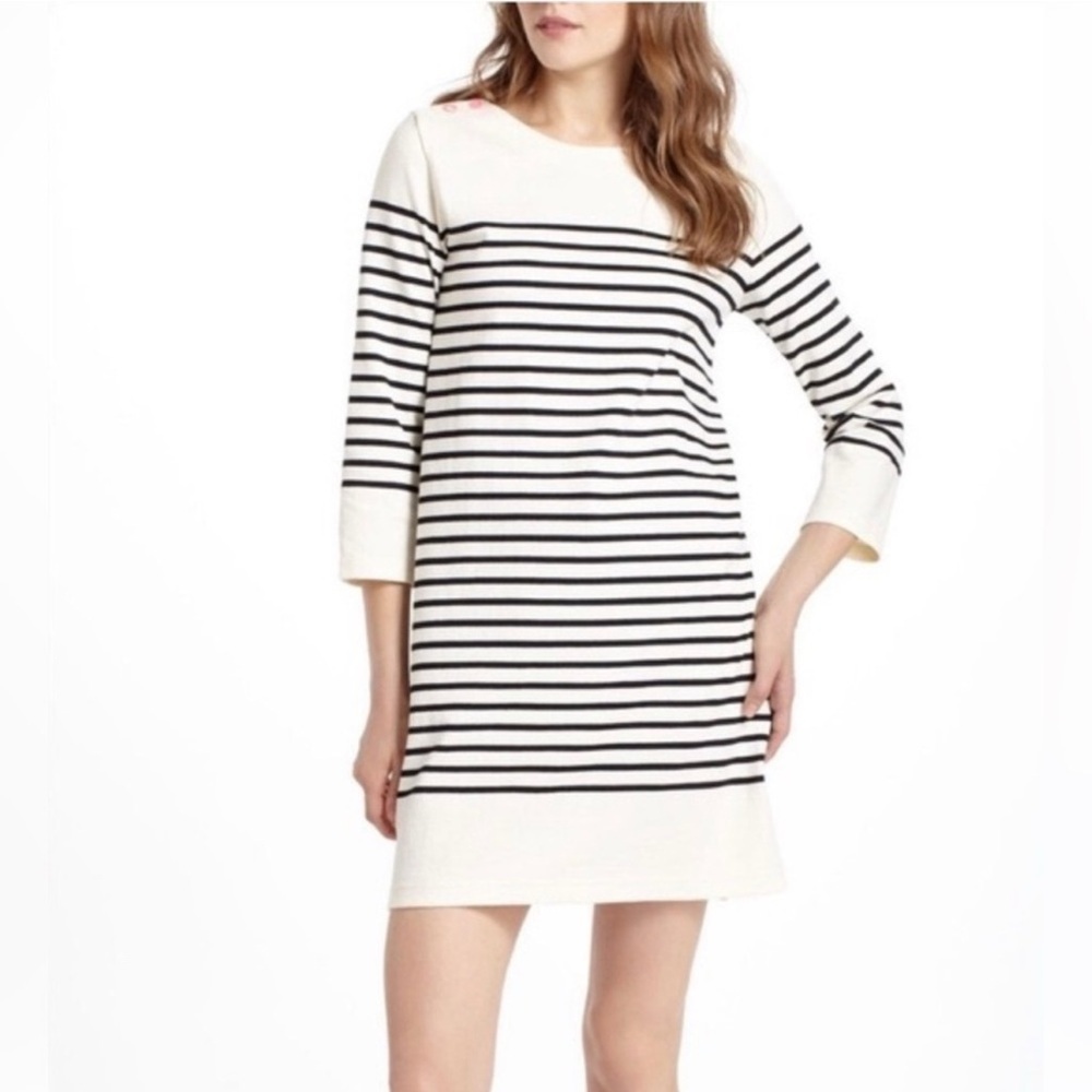 Anthropologie Allihop Belmont Dress Stripe Casual Shift 3/4 Sleeve Short, Large
